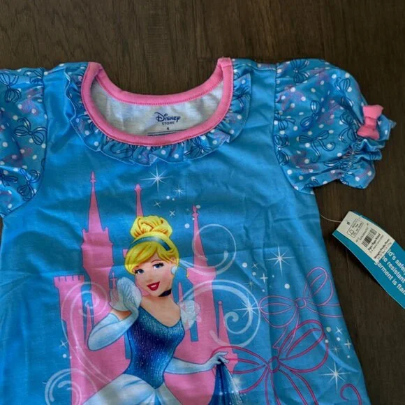 Disney Store Cinderella Princes Nightshirt Nightgown Girls Blue Pink Castle 4 4T